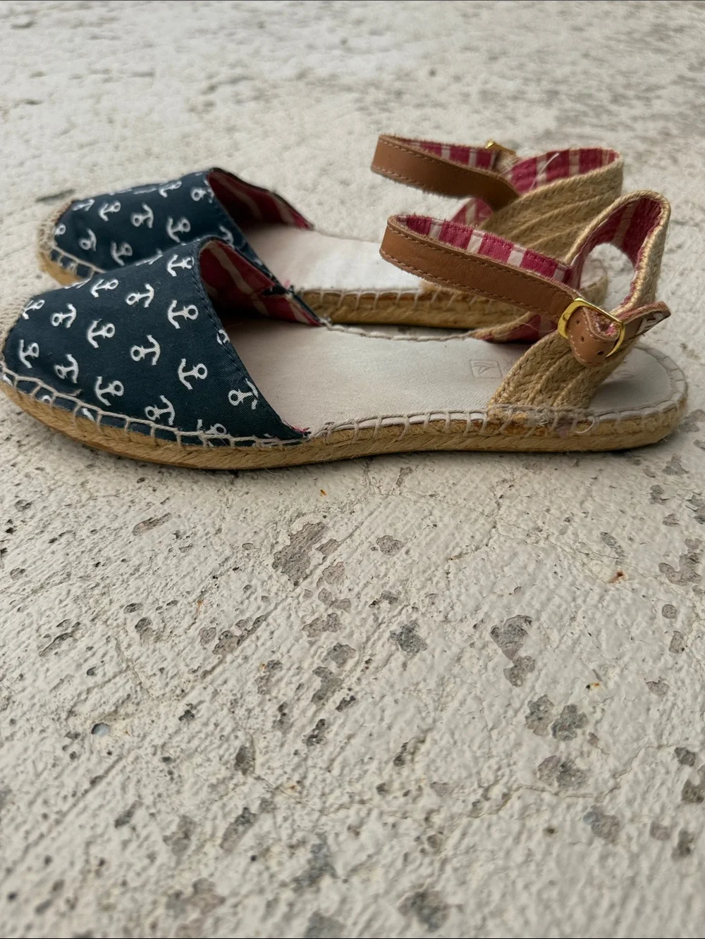 Sperry Black Anchor Print Espadrille Wedges with Red Stripe Ankle Strap - Picture 5 of 12